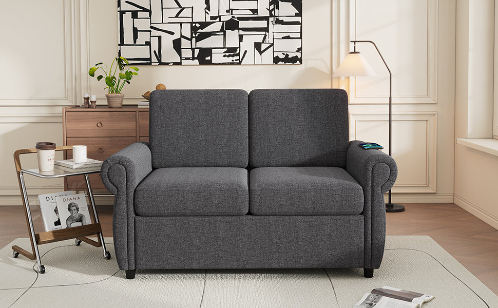 Orisfur Pull Out Sofa Bed Loveseat Sleeper with Twin Size Memory Mattress and USB Ports, Grey Linen, 57.9' - Grand Goldman Shop