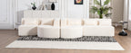 Modern Upholstered L-Shape Sofa with Chaise Lounge and Back Pillows, Beige Boucle Fabric, 144 inches - Grand Goldman Shop