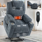 Up to 350 LBS Chenille Power Lift Recliner Chair, Heavy Duty Motion Mechanism with 8-Point Vibration Massage and Lumbar Heating, USB and Type-C Ports, Stainless Steel Cup Holders, Blue - Grand Goldman Shop