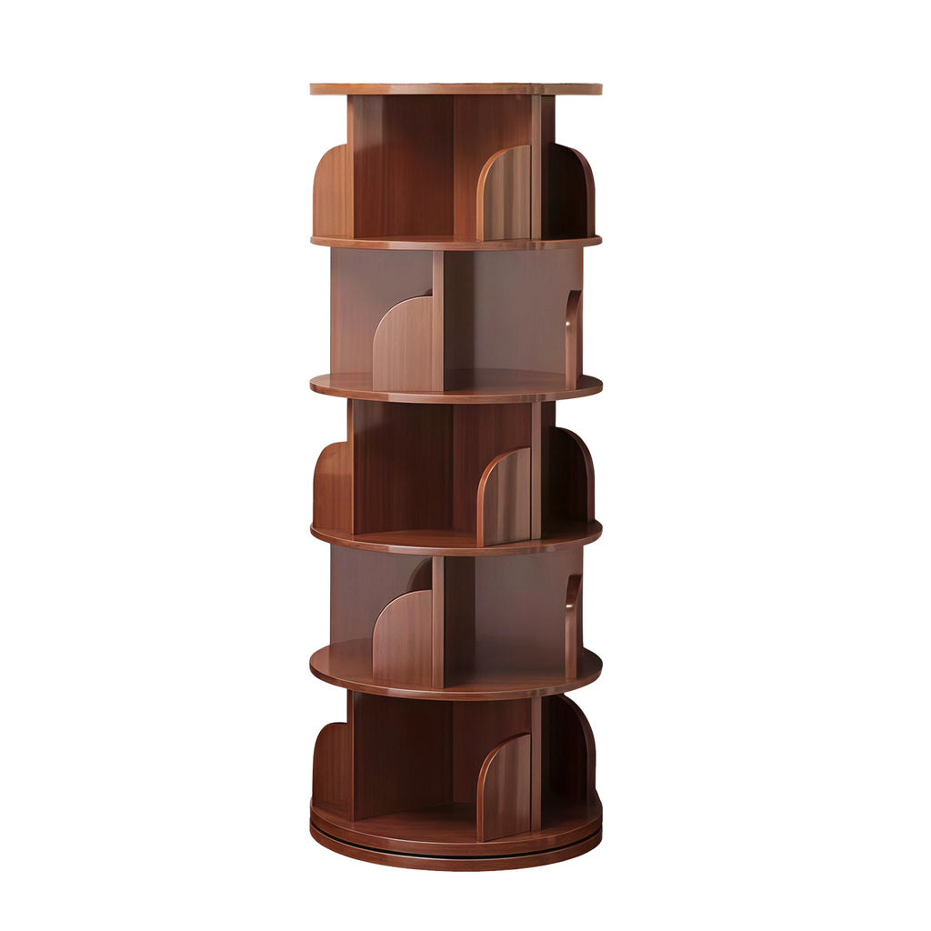 5 Tier Rotating Bookshelf, 360° Display Round Spinning Bookshelf, Space-Saving, Small Space Rotating Bookshelf Tower for Bedroom, Living Room, Home, Office, Walnut - Grand Goldman Shop
