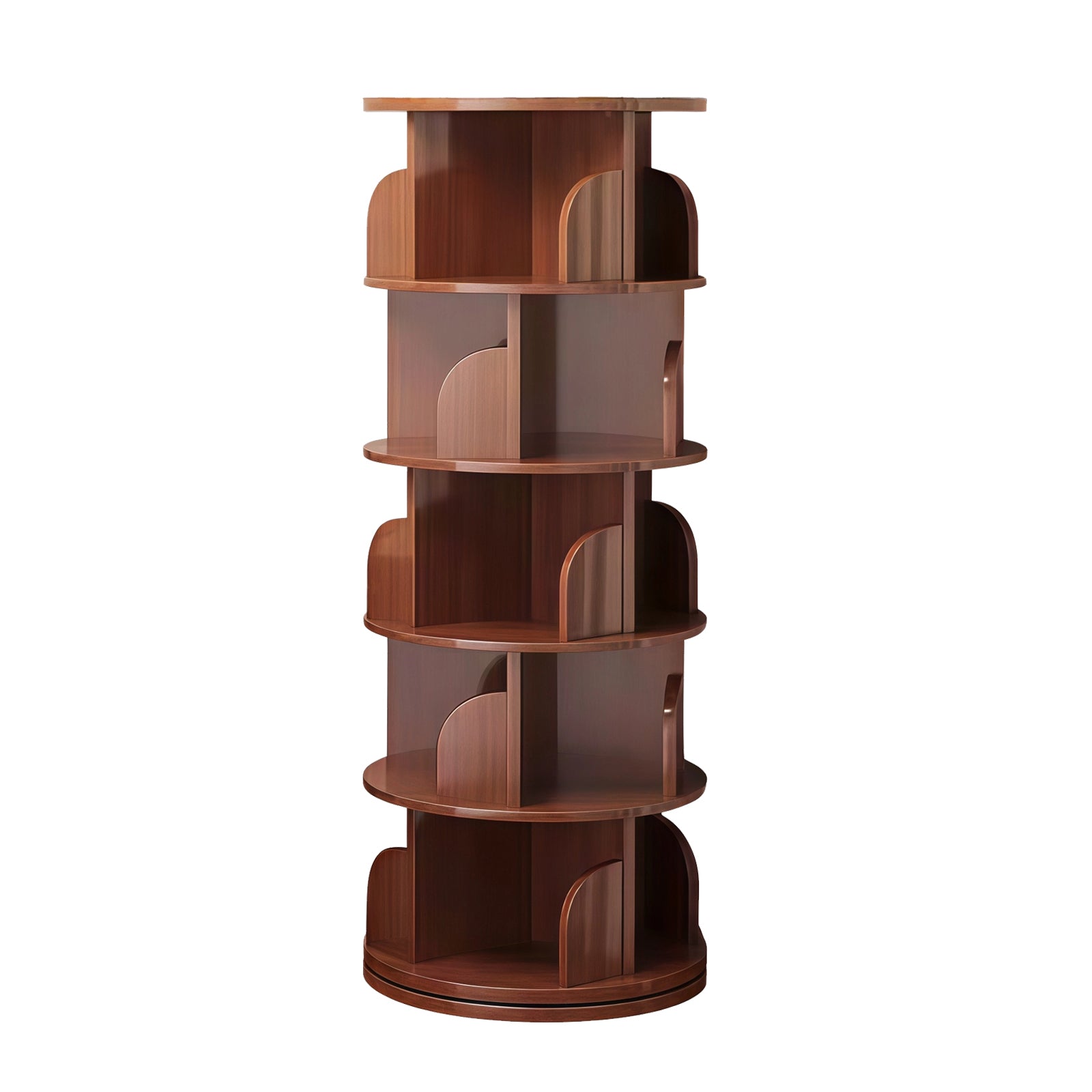 5 Tier Rotating Bookshelf, 360° Display Round Spinning Bookshelf, Space-Saving, Small Space Rotating Bookshelf Tower for Bedroom, Living Room, Home, Office, Walnut - Grand Goldman Shop