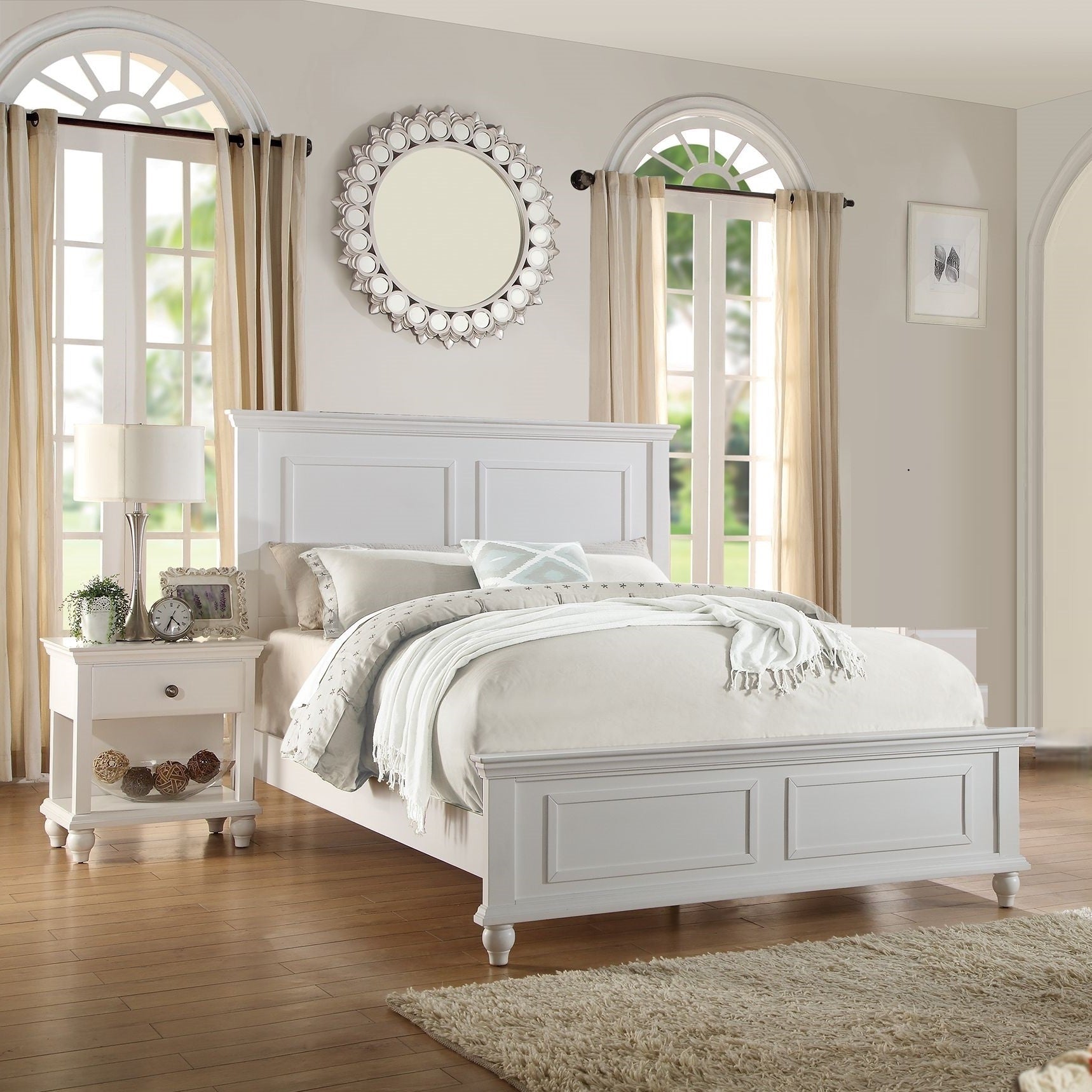 White California King Size Bed Set with 2x Nightstands Panel Headboard Footboard Classic Furniture in Rubberwood and Plywood - Grand Goldman Shop