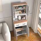 Wooden Kitchen Cabinet White Pantry Room Storage Microwave Cabinet with Framed Glass Doors and Drawer - Grand Goldman Shop