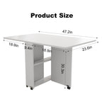 Folding Drop Leaf Dining Table with 6 Wheels and 2-Layer Storage Shelf, Space Saving Table for Small Spaces, 47.2 inch D x 23.6 inch W x 30.3 inch H, White - Grand Goldman Shop