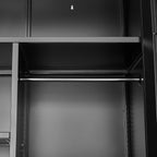 Wide & Deep Metal Storage Cabinet with Hanging Rod,Black Broom Closet Storage Cabinet with Lock, Tall Wardrobe Cabinets with 