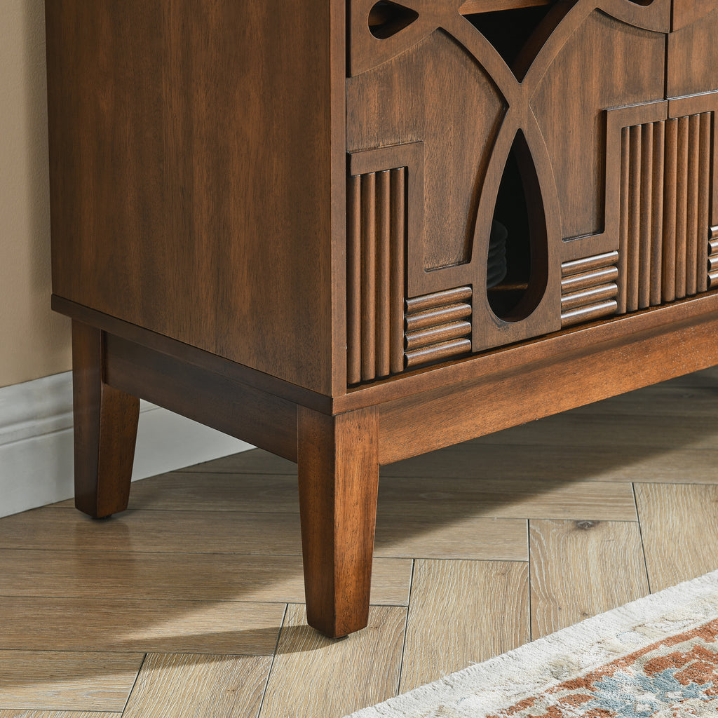 60.5' Mid Century Modern Sideboard Buffet Cabinet with Storage, TV Media Console Table, Storage Cabinet with 4 Doors & Adjustable Shelves for Kitchen Dining Living Room Entryway, Walnut - Grand Goldman Shop