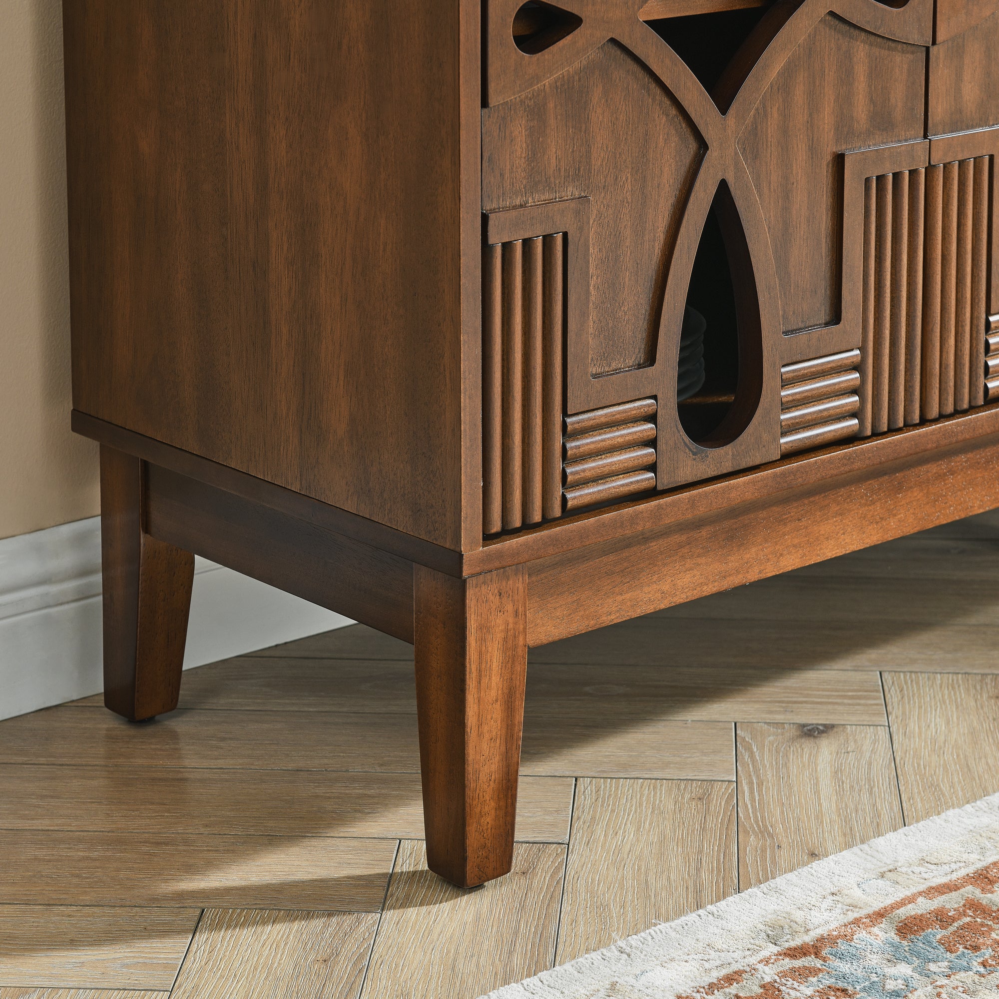 60.5' Mid Century Modern Sideboard Buffet Cabinet with Storage, TV Media Console Table, Storage Cabinet with 4 Doors & Adjustable Shelves for Kitchen Dining Living Room Entryway, Walnut - Grand Goldman Shop