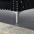 59.4 Inch Wide Black Velvet Sofa with Jeweled buttons,Square Arm ,2 Pillows - Grand Goldman Shop