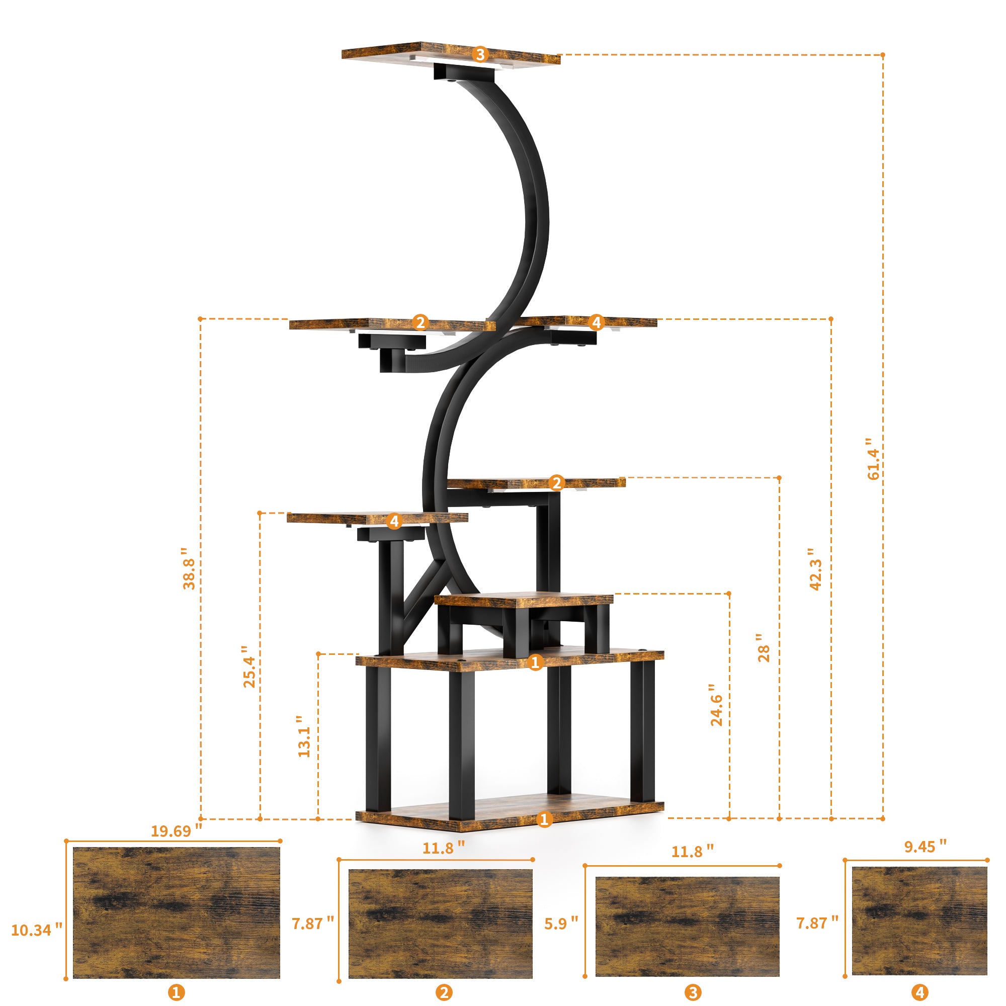 8-Tier Indoor Plant Stand with 5 Grow Lights, Rustic Brown MDF+Metal, 10-Level Dimming, 62-Inch Tall for Living Room or Garden - Grand Goldman Shop