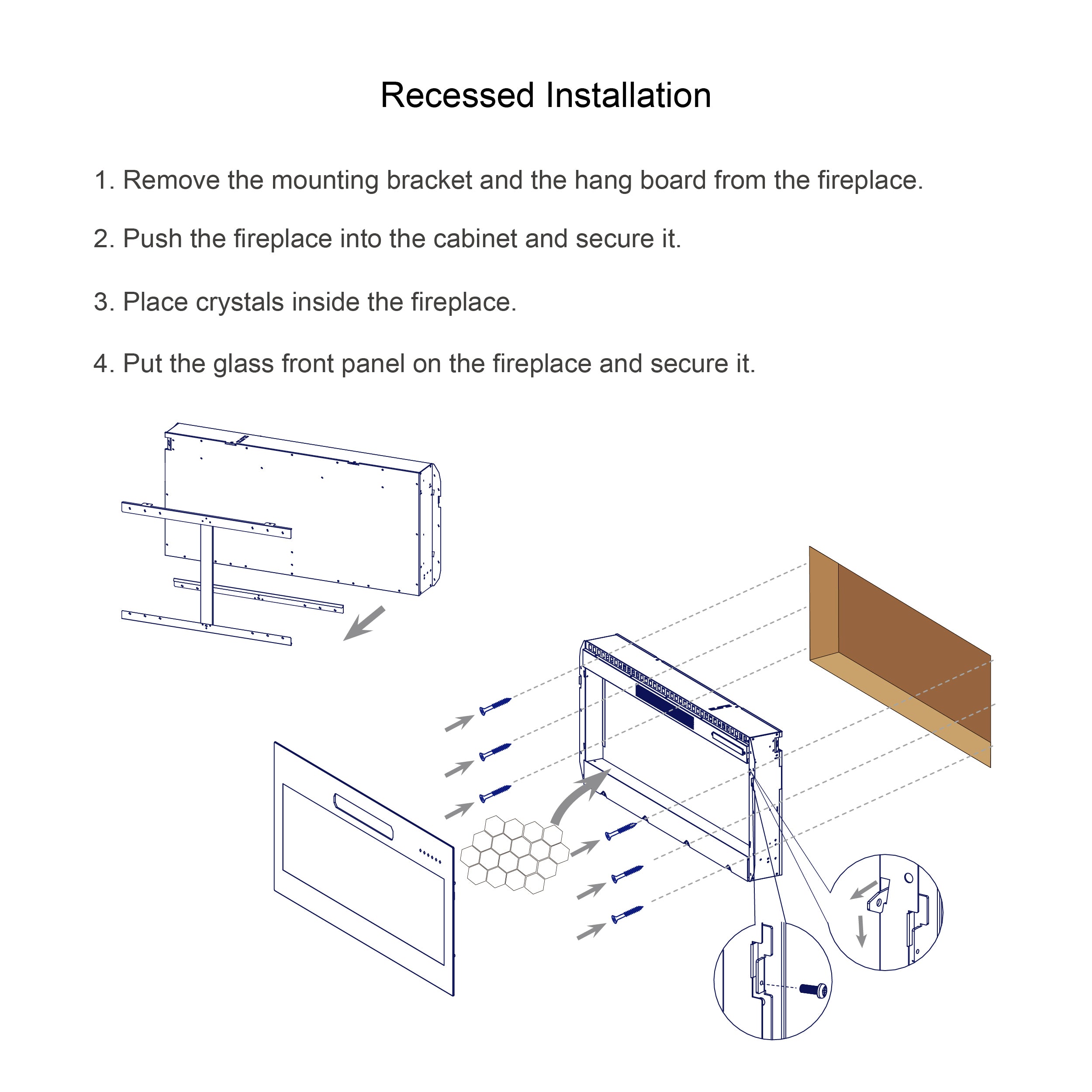 60 inch recessed ultra thin tempered glass front wall mounted electric fireplace with remote and multi color flame & emberbed, LED light heater - Grand Goldman Shop