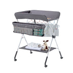 Foldable Baby Changing Diaper Station with Side Basket & Wheels Dark Gray - Grand Goldman
