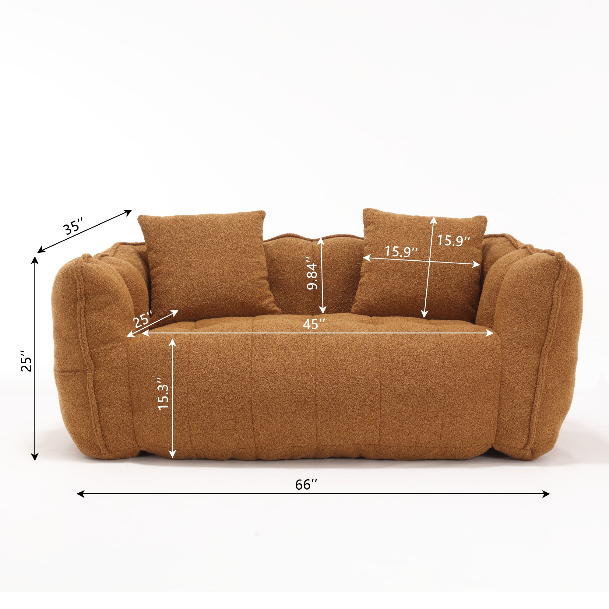 Cozy Beanbag Chair with High Resilience Foam Core for Two - Yellow Chenille, 66x35x25 inches - Grand Goldman Shop