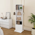 360° Rotating White Makeup Cabinet with Full-Length Mirror, Jewelry Storage, Coat Rack, 4 Open Shelves, 2 Built-In Shelves, MDF and Glass - Grand Goldman Shop