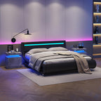 Nightstand LED Bedside Table Cabinet Lights Modern End Side with 2 Drawers for Bedroom (Deep Gray) - Grand Goldman Shop
