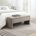 Modern Upholstered Bed End Bench with Storage, Comfy Linen Grey Brown Foot Rest - Grand Goldman Shop