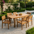 7 Pieces Acacia Wood Outdoor Dining Set s,Modern 6 Chairs 1 Large Table,Dining Furniture Set for Lawn, Backyard, Garden Deck,Poolside,Teak