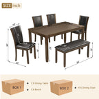 6-Piece Dining Table Set with Bench and Chairs, Wooden dining table set for 6 people, Farmhouse Rustic Style 6 Person Dining Table Set for Dining Room, Kitchen, Dark Walnut - Grand Goldman Shop