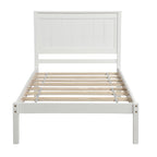 White Platform Bed Frame with Headboard, Wood Slat Support, No Box Spring Needed, Twin, Pine and MDF - Grand Goldman Shop