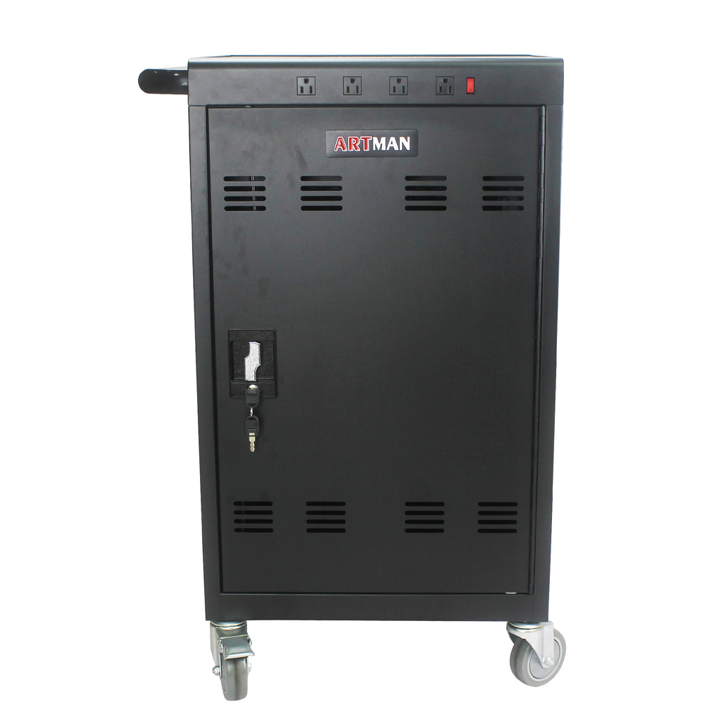 Mobile Charging Cart for Tablets Laptops 35-Device Capacity Matt Black Metal | Premium Home Decor - Grand Goldman