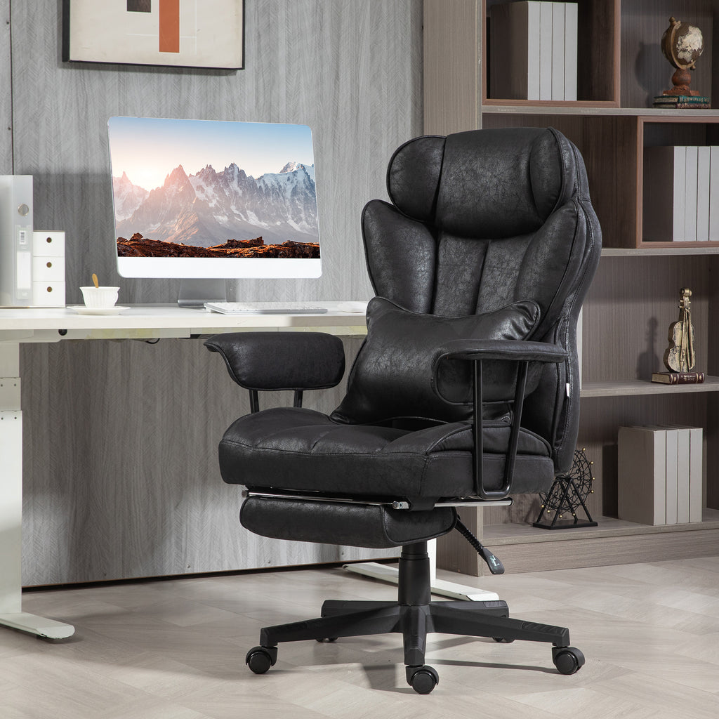 HOMCOM Massage Executive Office Chair with 6 Vibration Points, 400LBS Heated Big and Tall Office Chair with Foot Rest and Lum