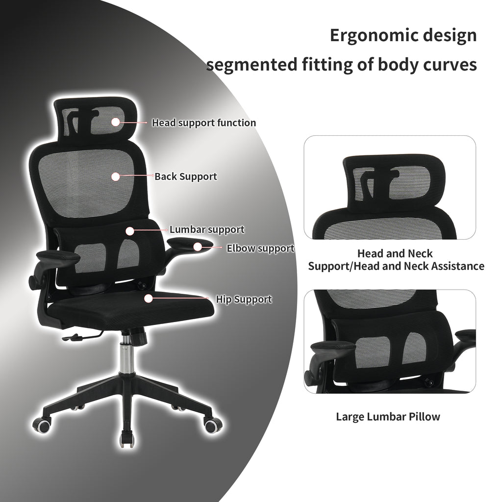 High Back Ergonomic Office Chair with Mesh Fabric, Black, Big and Tall Design for Home Office, Task Chair with Tilt Function,