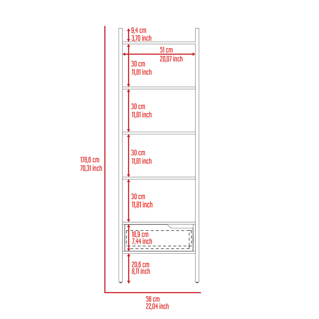Hamburg Ladder Bookcase, Five Open Shelves, One Drawer | Premium Home Decor - Grand Goldman