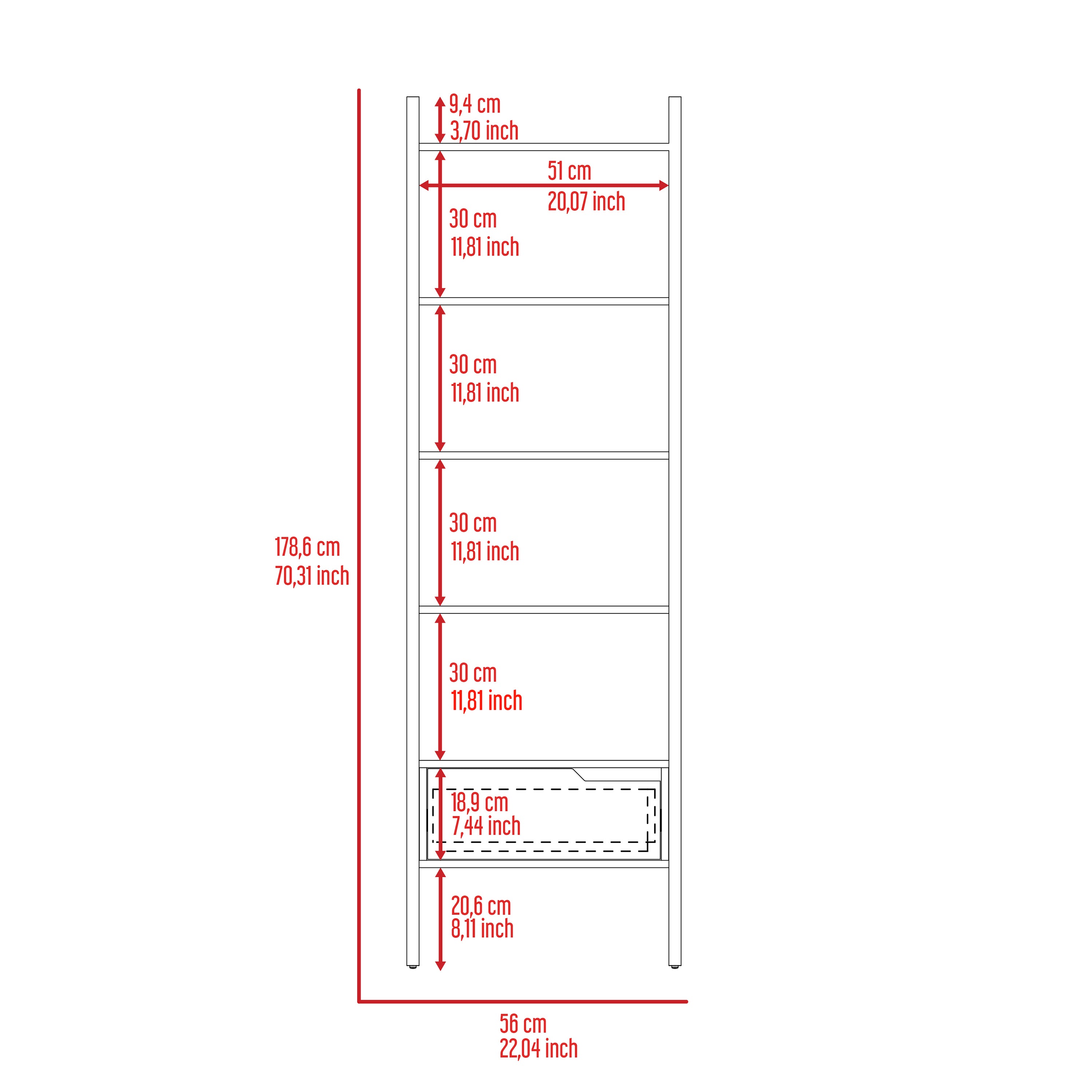 Hamburg Ladder Bookcase, Five Open Shelves, One Drawer | Premium Home Decor - Grand Goldman
