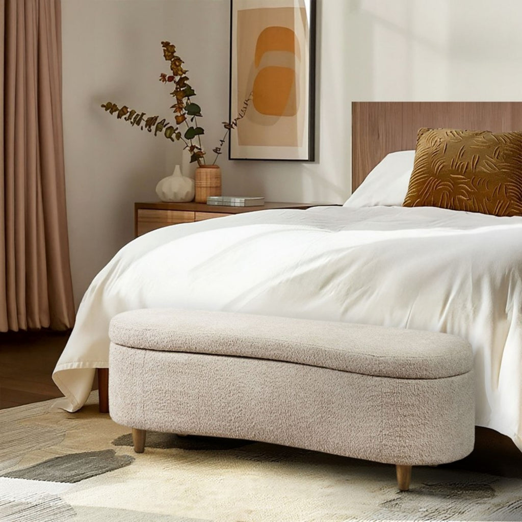 Bailey Boucle Flip Top Storage Bench Taupe Polyester Solid Wood 48x16.5x18 inches - Grand Goldman Shop