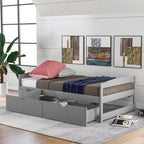 Gray Twin Size Platform Bed with Two Drawers, Pine Wood and MDF Construction - Grand Goldman Shop