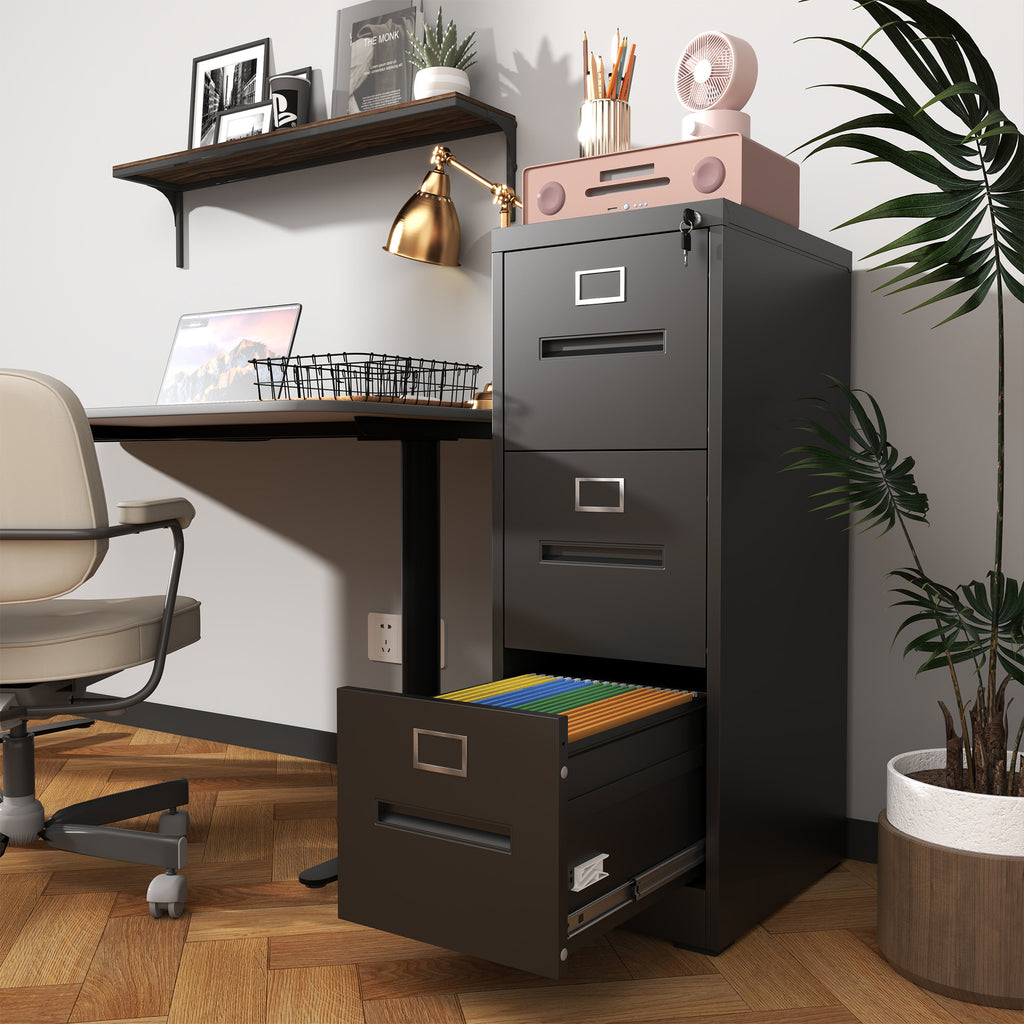 Premium Metal 3 Drawer File Cabinet with Lock for A4 Legal/Letter Size Storage, Black Steel, 15.16x17.72x40.39 inches | Premi