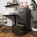 Premium Metal 3 Drawer File Cabinet with Lock for A4 Legal/Letter Size Storage, Black Steel, 15.16x17.72x40.39 inches | Premi