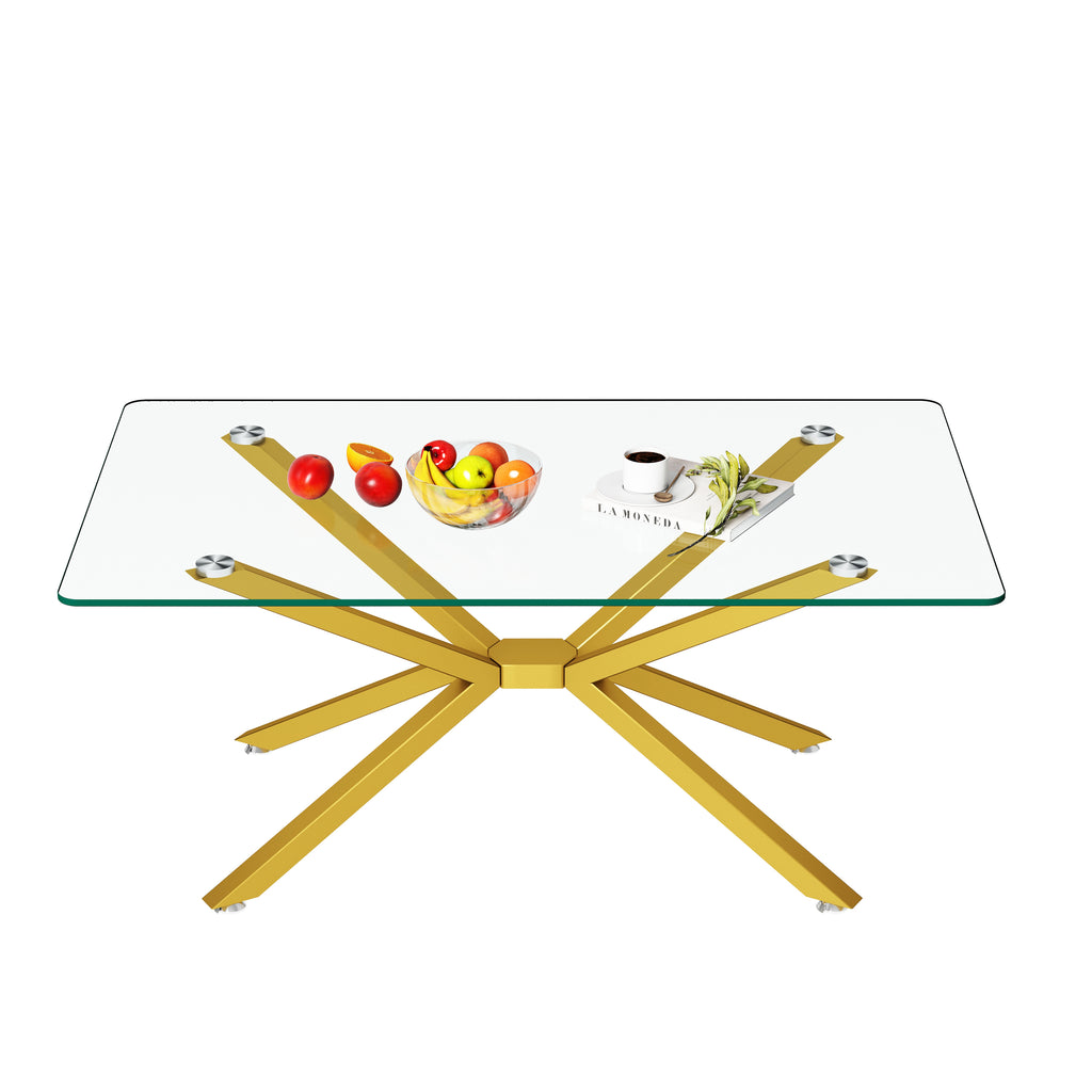 39.37' Rectangular Clear Tempered Glass Coffee Table,Stylish Design with Gold Metal Legs, Coffee Table for Living Room - Grand Goldman Shop