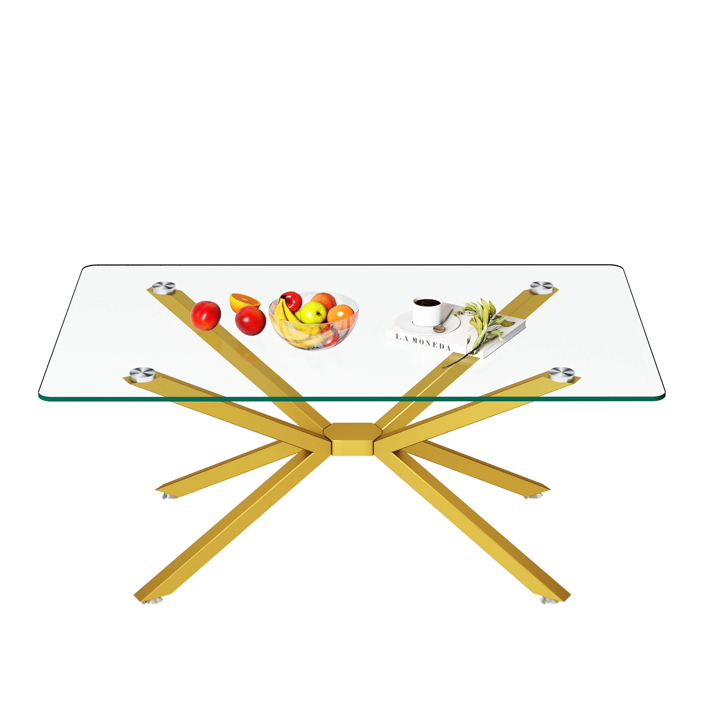 39.37' Rectangular Clear Tempered Glass Coffee Table,Stylish Design with Gold Metal Legs, Coffee Table for Living Room - Grand Goldman Shop