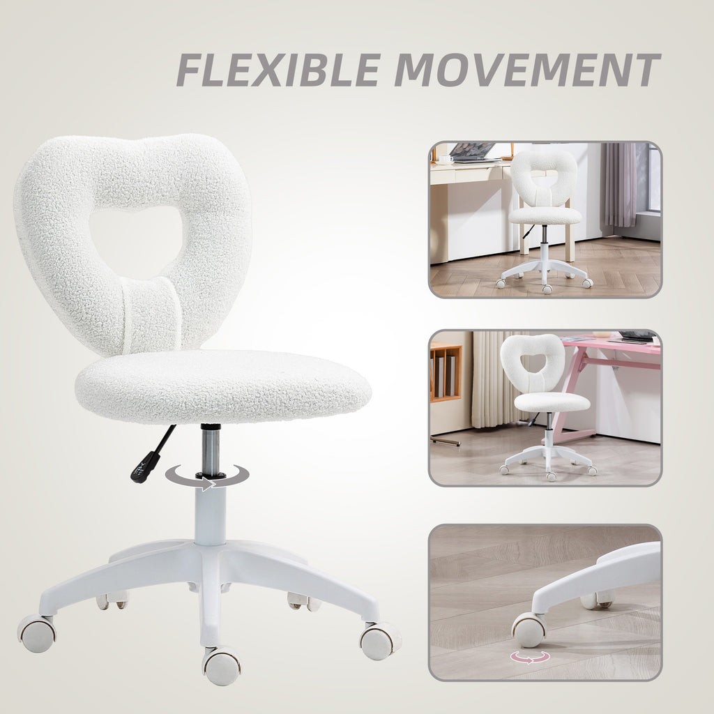 Office Task Chair, Heart Chair with Swivel Wheels, White | Premium Home Decor - Grand Goldman
