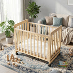Portable Pine Wood Bedside Bassinet with 3 Adjustable Heights, Natural Wood Mini Crib for Newborns 0-36 Months, Compact Desig