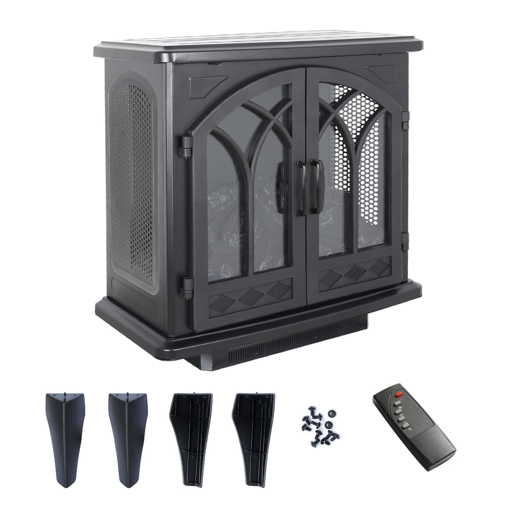 Classical 24-Inch 3D Flame Electric Infrared Quartz Fireplace Stove with Remote Control, Antique Black, Tempered Glass & Sheet Metal - Grand Goldman Shop