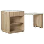 K&K 82.6' Fluted Kitchen Island with Extendable Dining Table for 4-6, Island Table for Kitchen with Power Outlet, Kitchen Table with Double-Side Storage, 2 Drawers 2 Side Open Shelves, Natural - Grand Goldman Shop