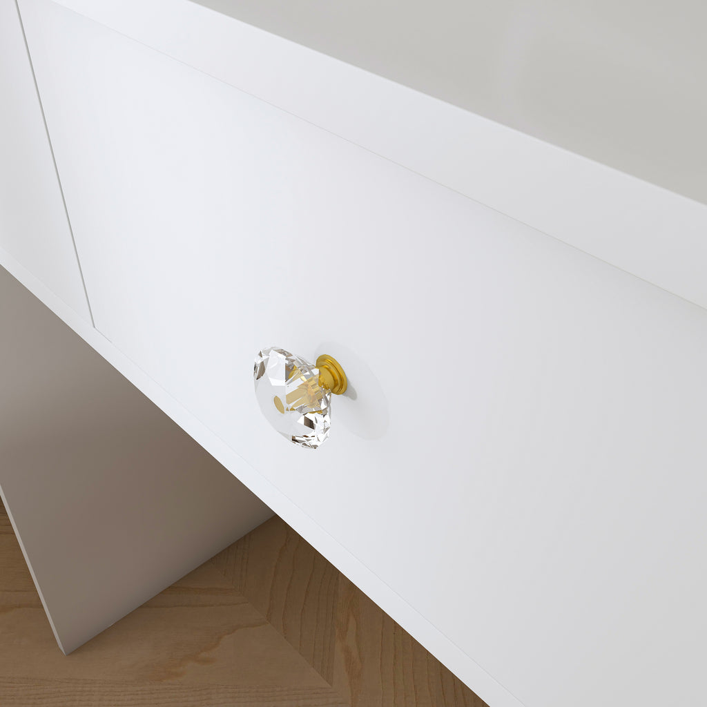 Modern White Vanity Desk with 3 LED Lighting Modes, 3 Drawers, Open Shelves, Hair Dryer Holder, and Dressing Chair - MDF Construction - Grand Goldman Shop