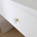 Modern White Vanity Desk with 3 LED Lighting Modes, 3 Drawers, Open Shelves, Hair Dryer Holder, and Dressing Chair - MDF Construction - Grand Goldman Shop