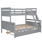 Gray Twin Over Full Bunk Bed with Ladder and Twin Trundle, Pine Wood Frame, 79.3''L x 57.1''W x 61.3''H - Grand Goldman Shop