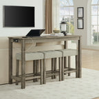 59 Inch Bar Table, Dining Table, Sofa Table with Power Outlet, 3 Upholstered Stools, 4 Piece Bar Table and Chair Set for Living Room, Dining Room, Kitchen - Grand Goldman Shop