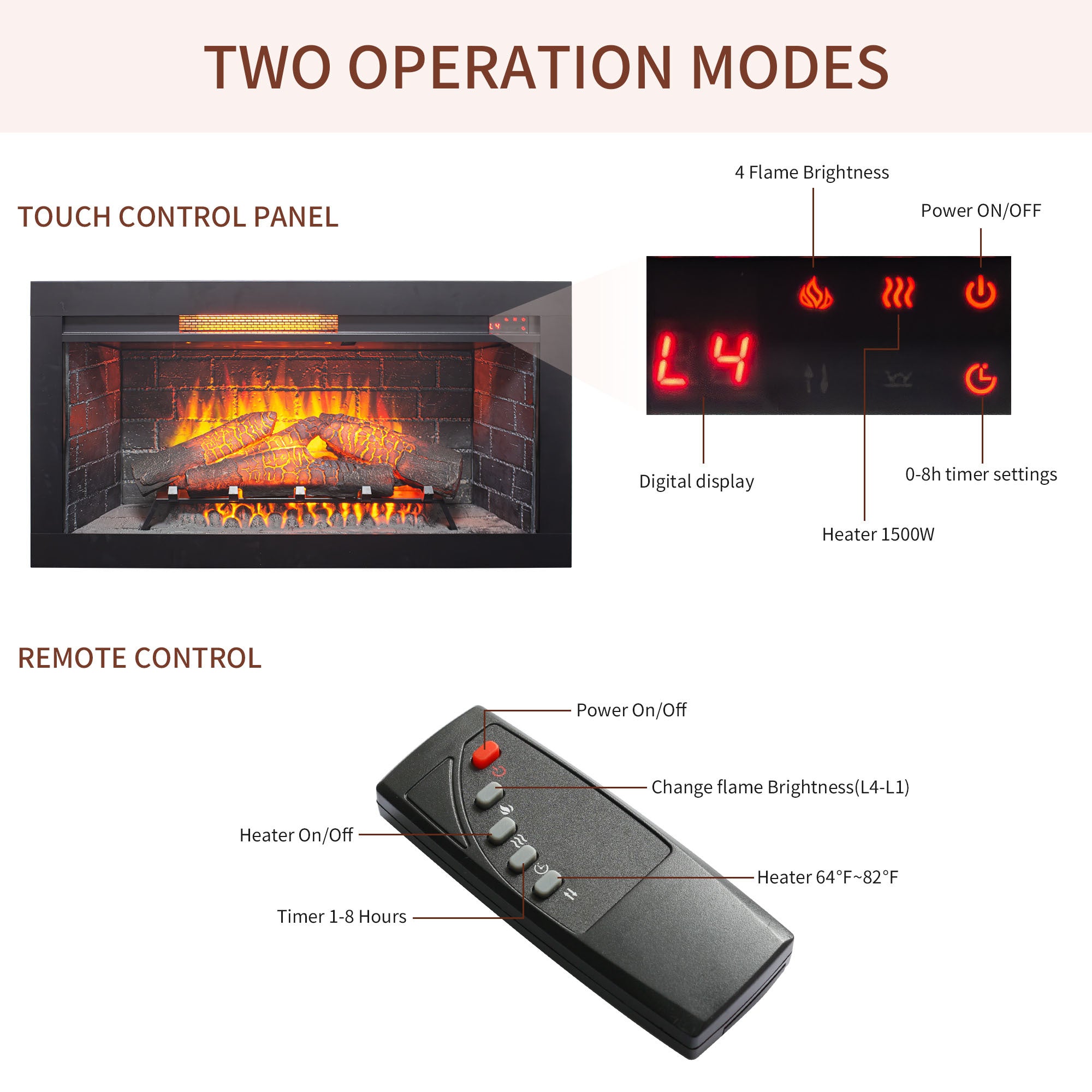 36 inch Infrared Electric Fireplace with Removable Trim kit Insert, Touch Panel Home Decor Heater - Grand Goldman Shop