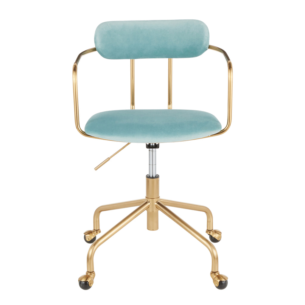 Contemporary Office Chair in Gold Metal and Light Blue Velvet - Grand Goldman