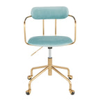 Contemporary Office Chair in Gold Metal and Light Blue Velvet - Grand Goldman