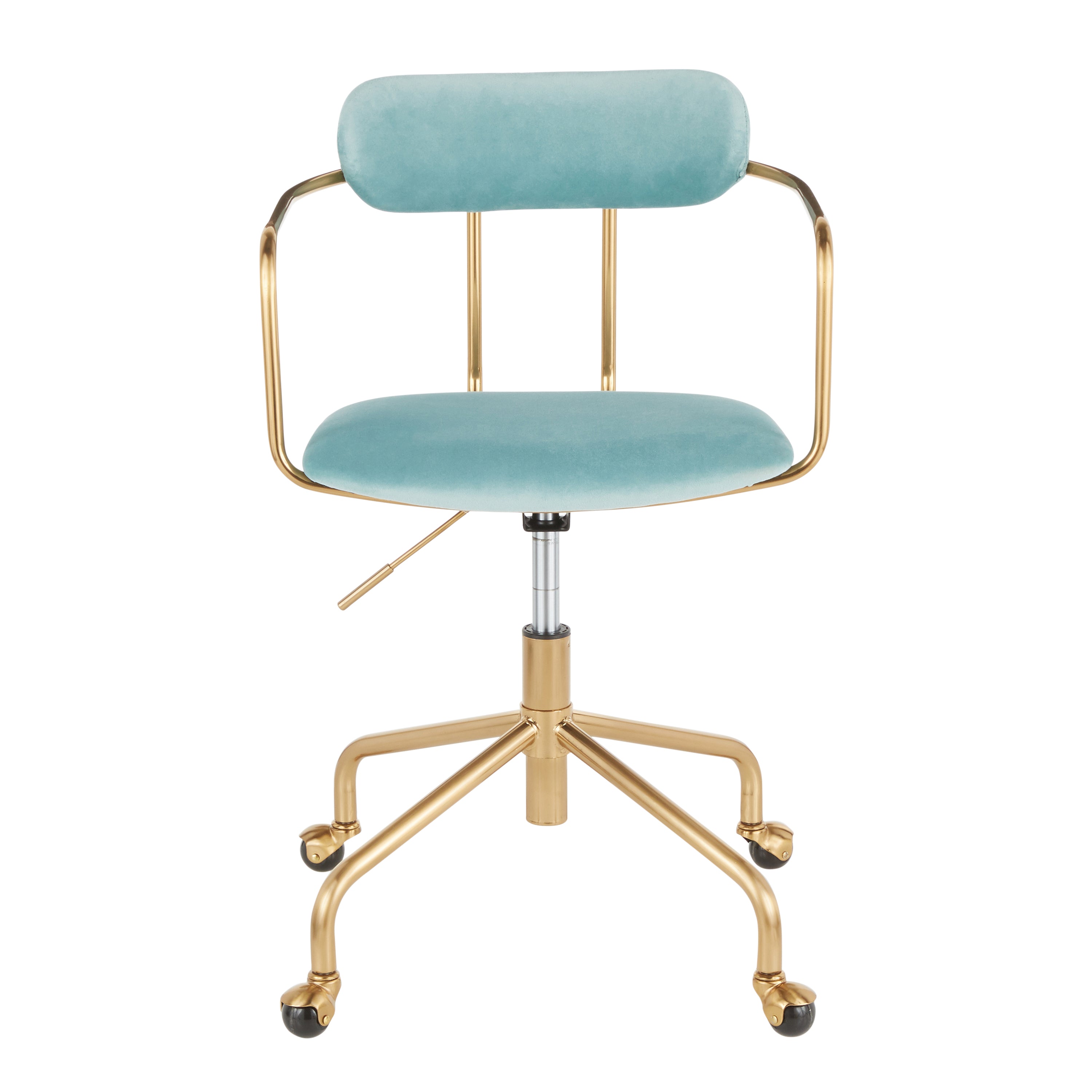 Contemporary Office Chair in Gold Metal and Light Blue Velvet - Grand Goldman