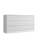 White 9 Drawer Dresser, 63' Large Deep Chest of Drawers, Wooden Dresser Storage Cabinet with 9 Drawers for Bedroom, Long Dressers for Living Room, Hallway, Drawer panel with wavy patterns - Grand Goldman Shop