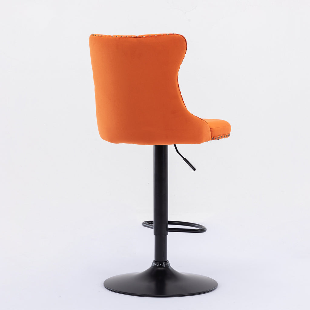 A&A Furniture,Swivel Velvet Barstools Adjusatble Seat Height from 25-33 Inch,17.7inch base, Modern Upholstered Bar Stools with Backs Comfortable Tufted for Home Pub and Kitchen Island,Orange,Set of 2 - Grand Goldman Shop
