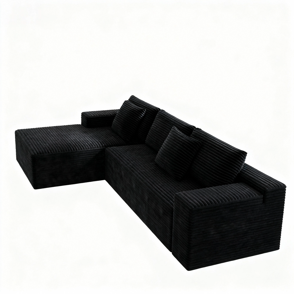 104.3*68.9'Modular sectional sofa seat,Upholstered compressed couch for living room,Bedroom,Apartment,No assembly required,2PC free combination,Plush corduroy fabric,BLACK - Grand Goldman Shop