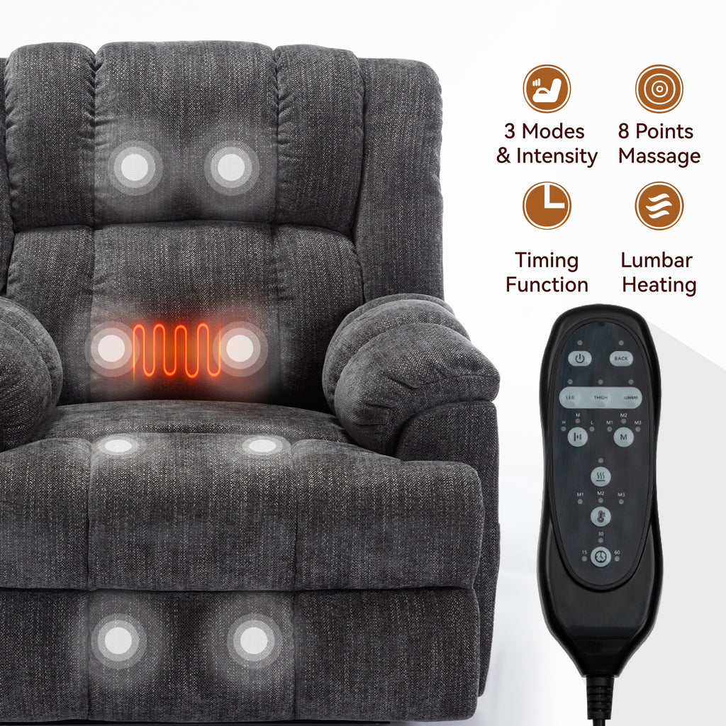 Dual Motor Heat Massage Infinite Position Up to 350 LBS Electric Power Lift Recliners with Power-Remote, Medium-firm and Heavy Duty, Grey - Grand Goldman Shop