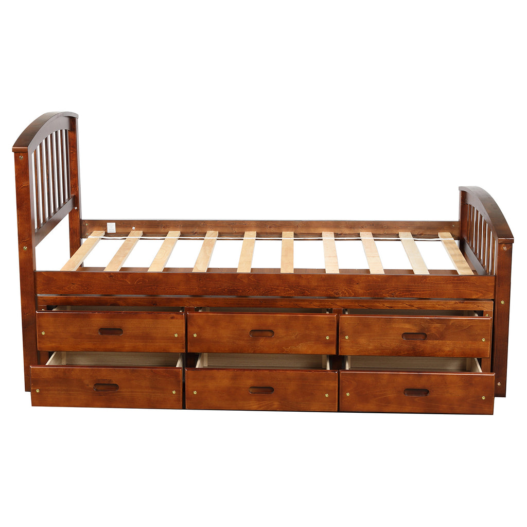 Orisfur. Twin Size Platform Storage Bed Solid Wood Bed with 6 Drawers - Grand Goldman Shop